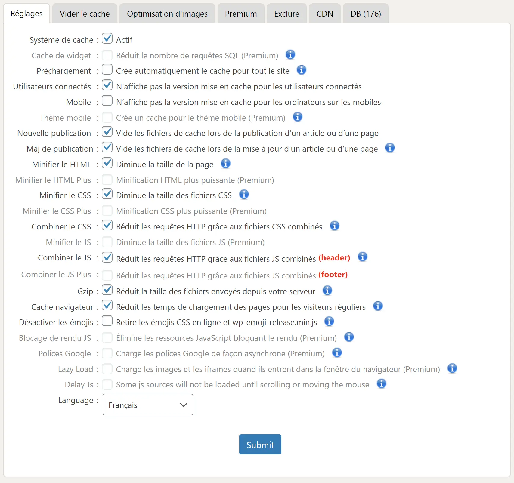 configuration plugin de cache